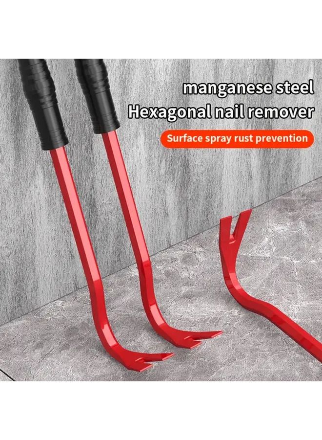 Heavy Duty Six Sided Nail Starter Tool Industrial Pry Bar With Red And Black Grip - Image 2