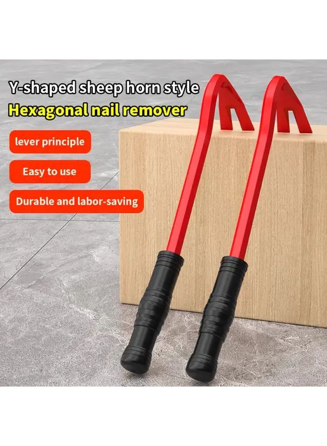 Heavy Duty Six Sided Nail Starter Tool Industrial Pry Bar With Red And Black Grip - Image 1