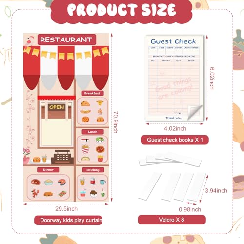 WANGDEFA Kids Play Restaurant Tent 295x709 Inch Doorway Kids Pretend Play Sets Puppet Show Theater with Drawstring Bag Includes Guest Check Books 30SheetsPack for Educational Kid Activities - Image 5