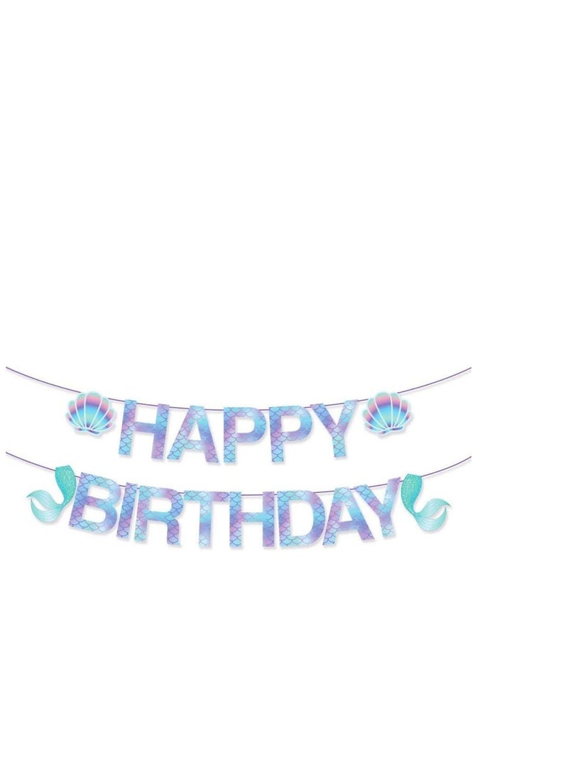 SYOSI Happy Birthday Banner Mermaid Pre-assembled, Mermaid Birthday Decoration for Girls, Mermaid Party Supplies for Mermaid / Under The Sea Animal Themed Birthday Party, Baby Shower - Image 1