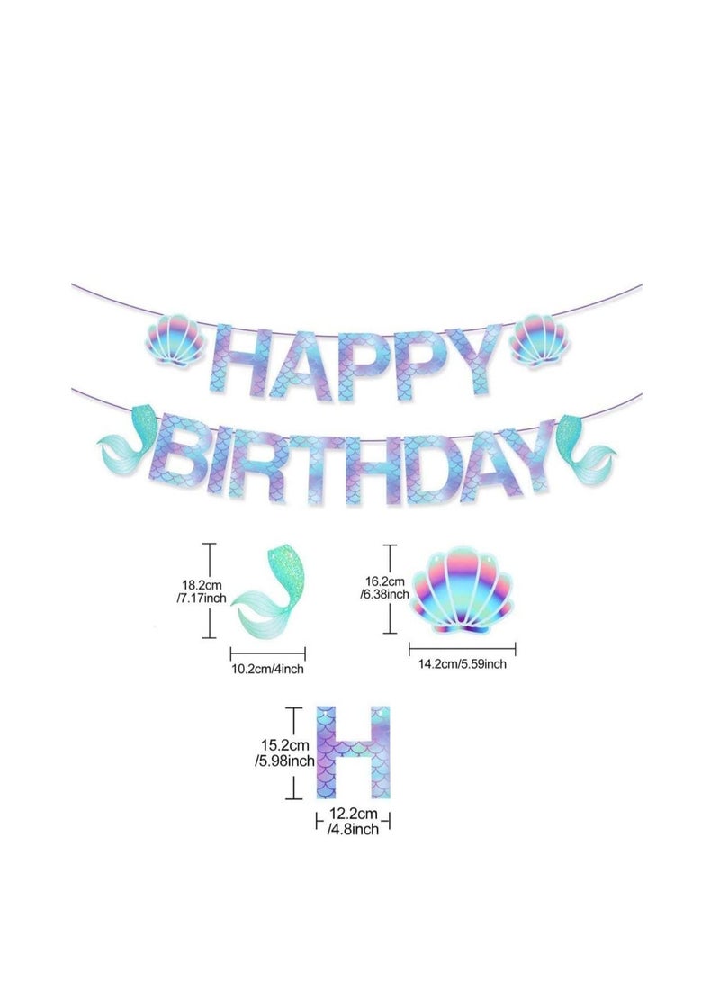 SYOSI Happy Birthday Banner Mermaid Pre-assembled, Mermaid Birthday Decoration for Girls, Mermaid Party Supplies for Mermaid / Under The Sea Animal Themed Birthday Party, Baby Shower - Image 5