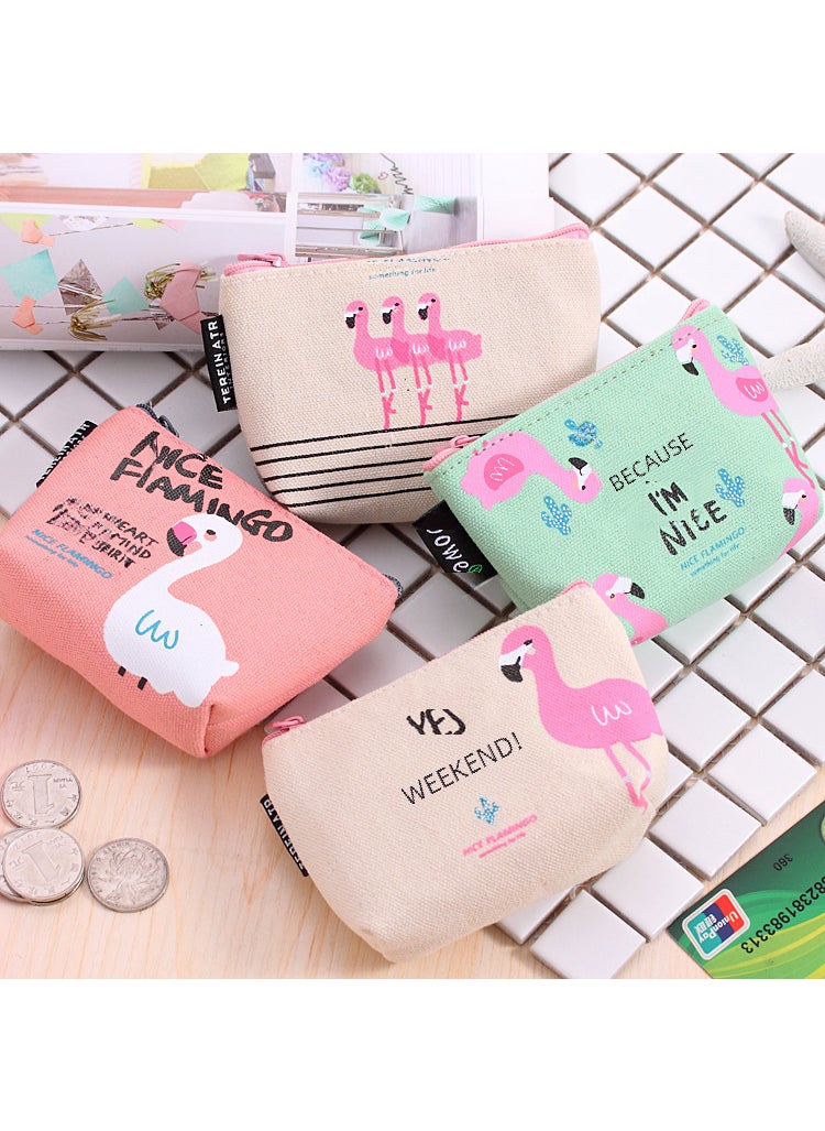 Generic Flamingo Cartoon Coin Purse Canvas Wallet Mint Green 