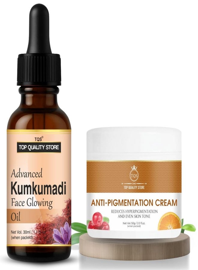 TQS Advanced Kumkumadi Face Glowing Oil 30ml and Anti-Pigmentation Cream 50g Set, Reduces Hyperpigmentation - Image 1