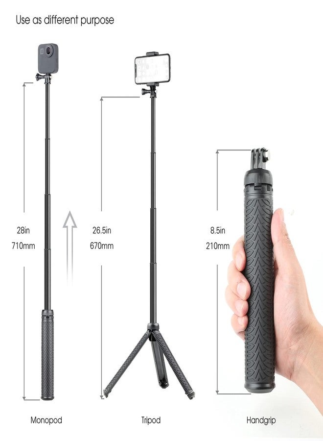 SOONSUN 3in1 Aluminum Waterproof Selfie Stick for GoPro Hero 13 12 11 10 9 8 7 6 5 4, Fusion, Max, Session, Insta360, AKASO, SJCAM, Osmo Action Camera - Extenbale Monopod Pole, Hand Grip, Tripod Stand - Image 2