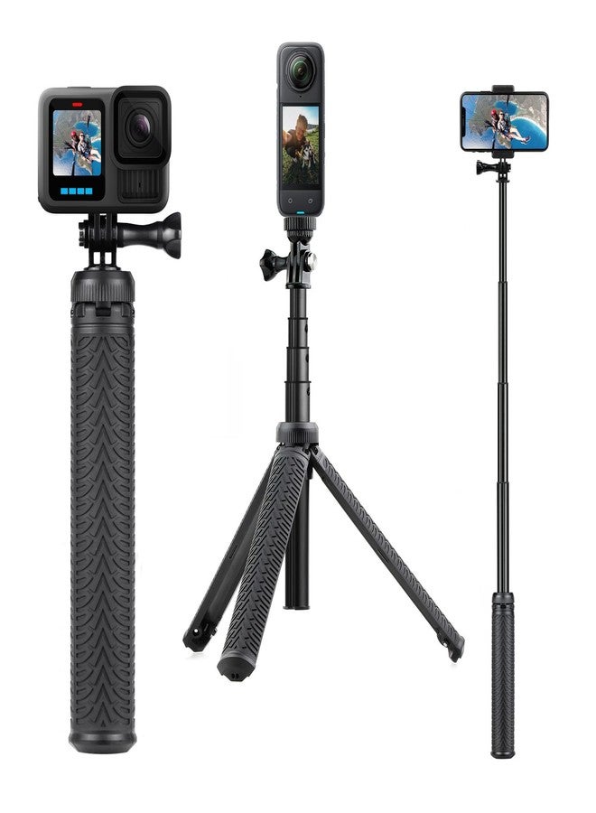 SOONSUN 3in1 Aluminum Waterproof Selfie Stick for GoPro Hero 13 12 11 10 9 8 7 6 5 4, Fusion, Max, Session, Insta360, AKASO, SJCAM, Osmo Action Camera - Extenbale Monopod Pole, Hand Grip, Tripod Stand - Image 1