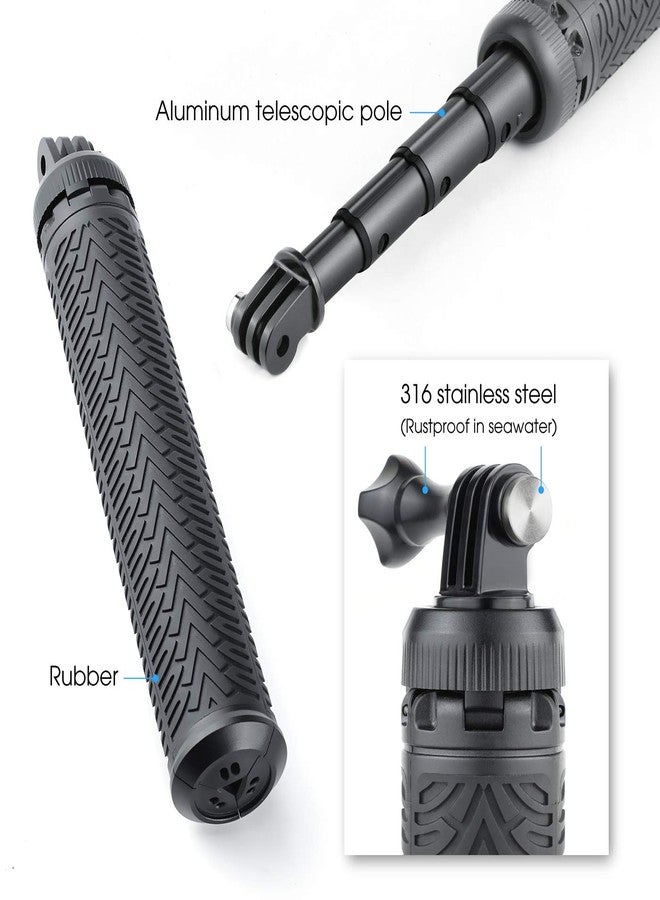 SOONSUN 3in1 Aluminum Waterproof Selfie Stick for GoPro Hero 13 12 11 10 9 8 7 6 5 4, Fusion, Max, Session, Insta360, AKASO, SJCAM, Osmo Action Camera - Extenbale Monopod Pole, Hand Grip, Tripod Stand - Image 3