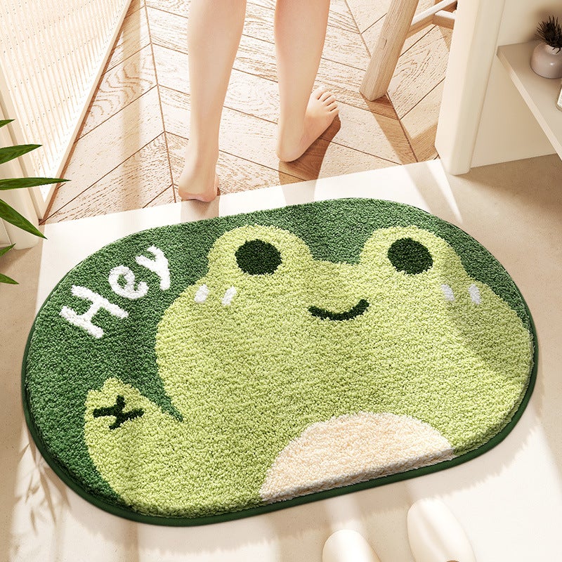 Dajiang Cartoon Animal Toilet Anti-Slip Mat Quick-Drying Foot Mat Household Bathroom Mat Strong Absorbent Flocking Carpet(Little Frog Biye, 40*60cm) - Image 1