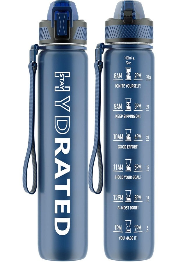 QLUR Water Bottle with Straw, 32oz Motivational Water Bottles with Time Marker to Drink, Tritan BPA Free, 1L Sports Water Bottle with Carry Strap LeakProof for Women Gym Fitness Outdoor (1 Pack) - Image 1
