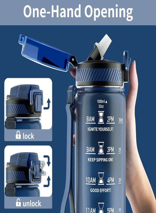 QLUR Water Bottle with Straw, 32oz Motivational Water Bottles with Time Marker to Drink, Tritan BPA Free, 1L Sports Water Bottle with Carry Strap LeakProof for Women Gym Fitness Outdoor (1 Pack) - Image 3