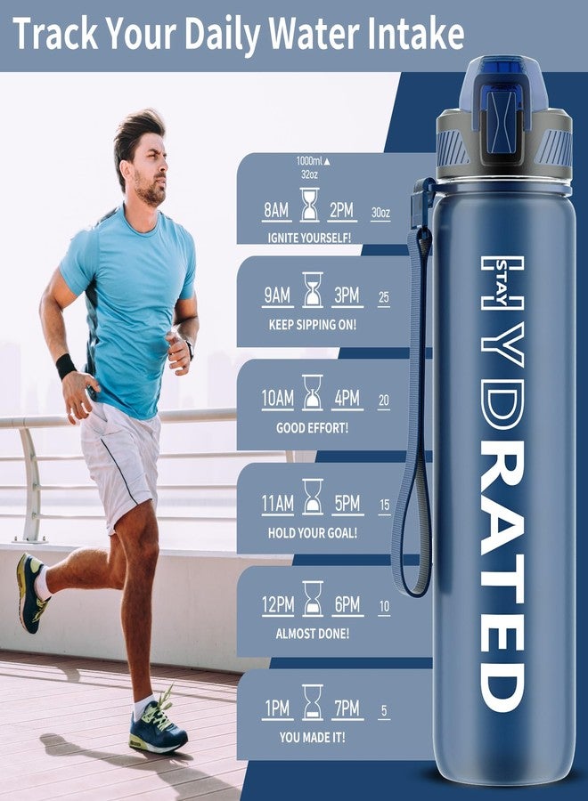 QLUR Water Bottle with Straw, 32oz Motivational Water Bottles with Time Marker to Drink, Tritan BPA Free, 1L Sports Water Bottle with Carry Strap LeakProof for Women Gym Fitness Outdoor (1 Pack) - Image 2