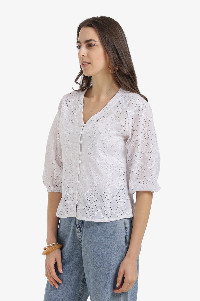 Carina Floral Perforated Top - Image 3