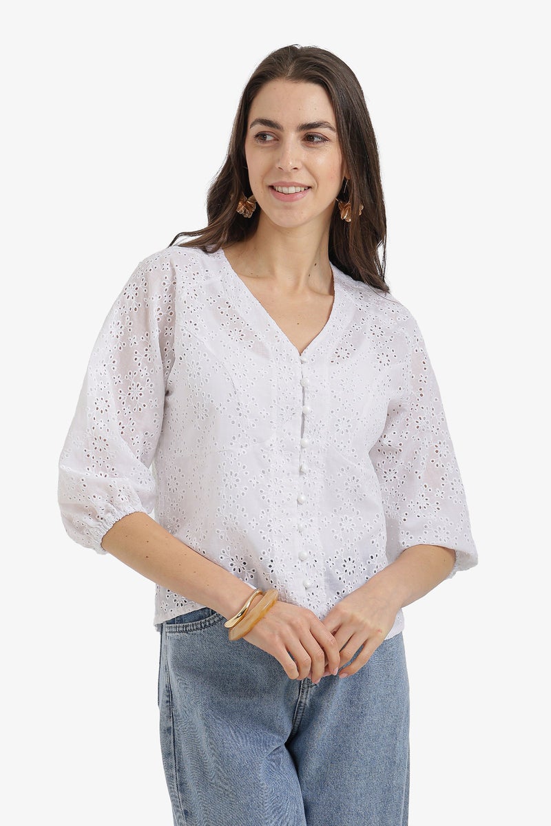 Carina Floral Perforated Top - Image 1
