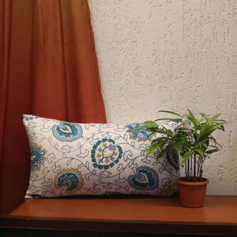 ZEBA World Rectangular Cushion Cover - Decorative | Sofa, Bedroom, Couch | Polyester Printed Floral - Turqouise Blue - 12x22 inch (30x55 cms) (Pack of 1) - Image 1