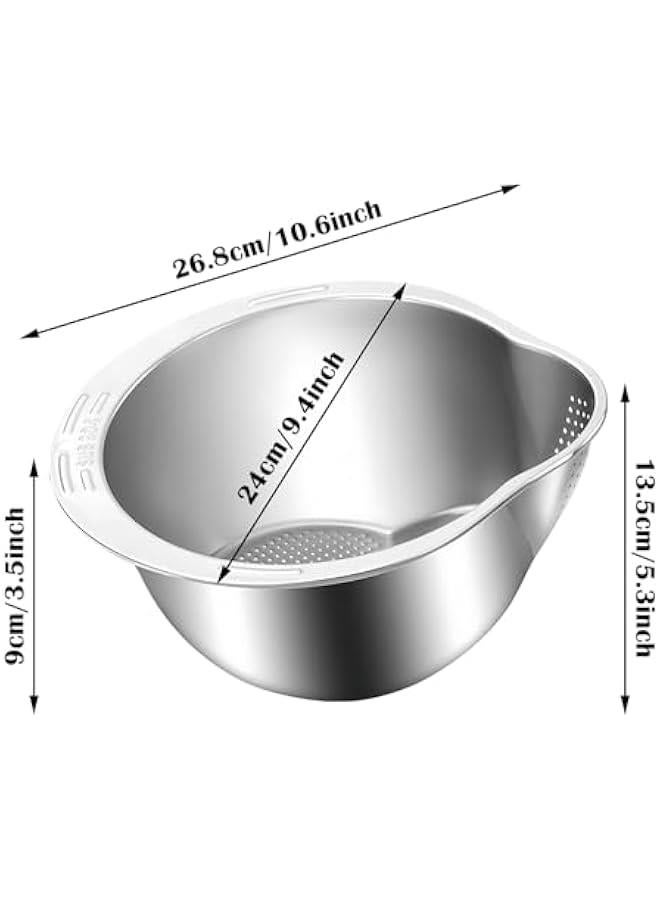 HOOKOR Stainless Steel Rice Washing Bowl,Kitchen Integrated Strainer, Metal Draining Bowl, Rice Sieve, Multipurpose 4-in-1 Colander, Ideal for Cleaning Beans, Vegetables, and Fruits - Image 2