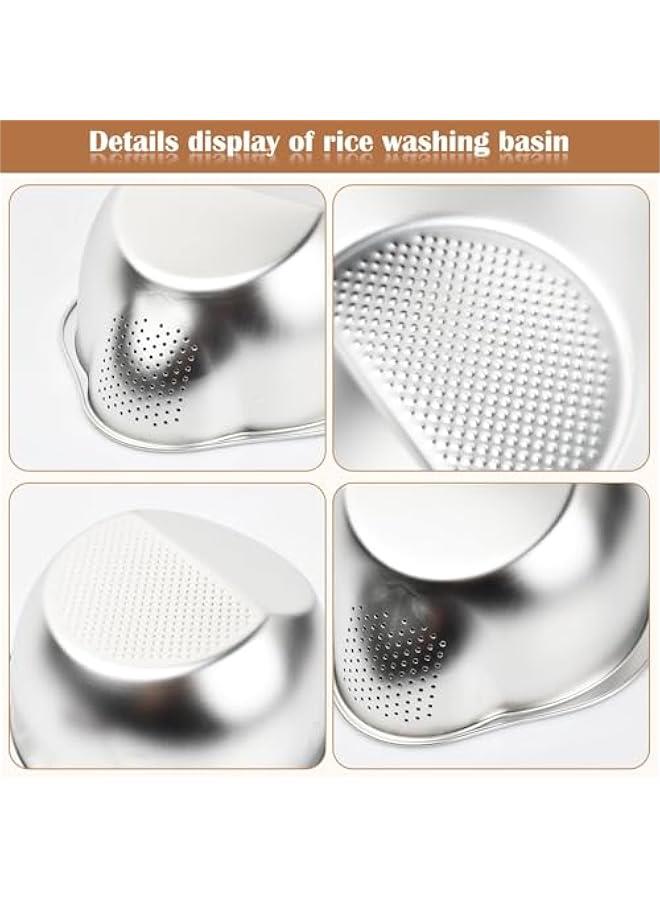 HOOKOR Stainless Steel Rice Washing Bowl,Kitchen Integrated Strainer, Metal Draining Bowl, Rice Sieve, Multipurpose 4-in-1 Colander, Ideal for Cleaning Beans, Vegetables, and Fruits - Image 4