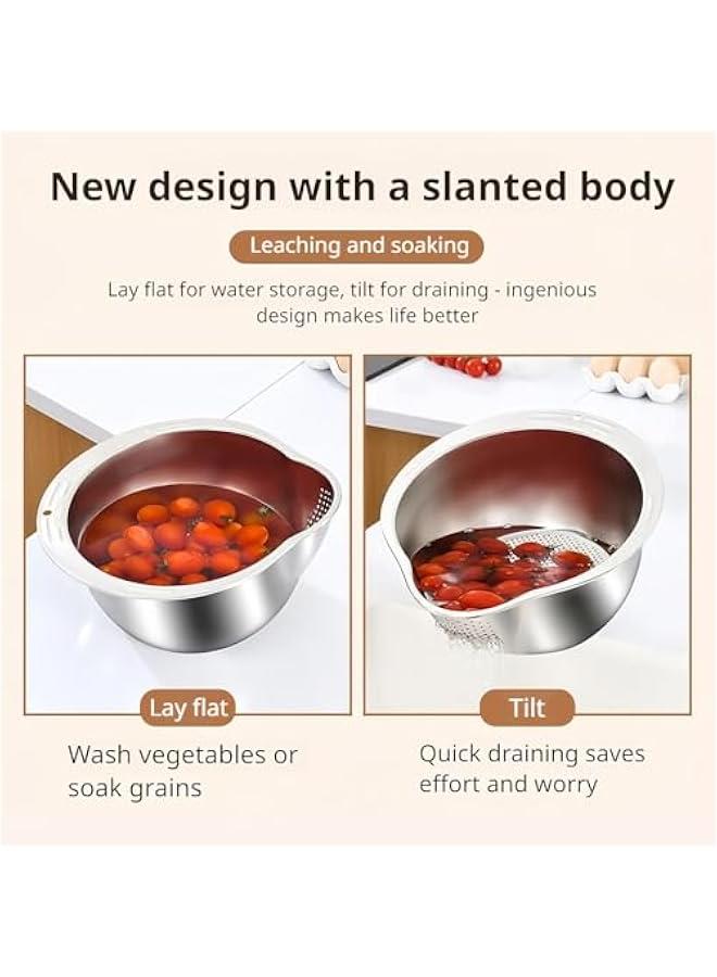 HOOKOR Stainless Steel Rice Washing Bowl,Kitchen Integrated Strainer, Metal Draining Bowl, Rice Sieve, Multipurpose 4-in-1 Colander, Ideal for Cleaning Beans, Vegetables, and Fruits - Image 5