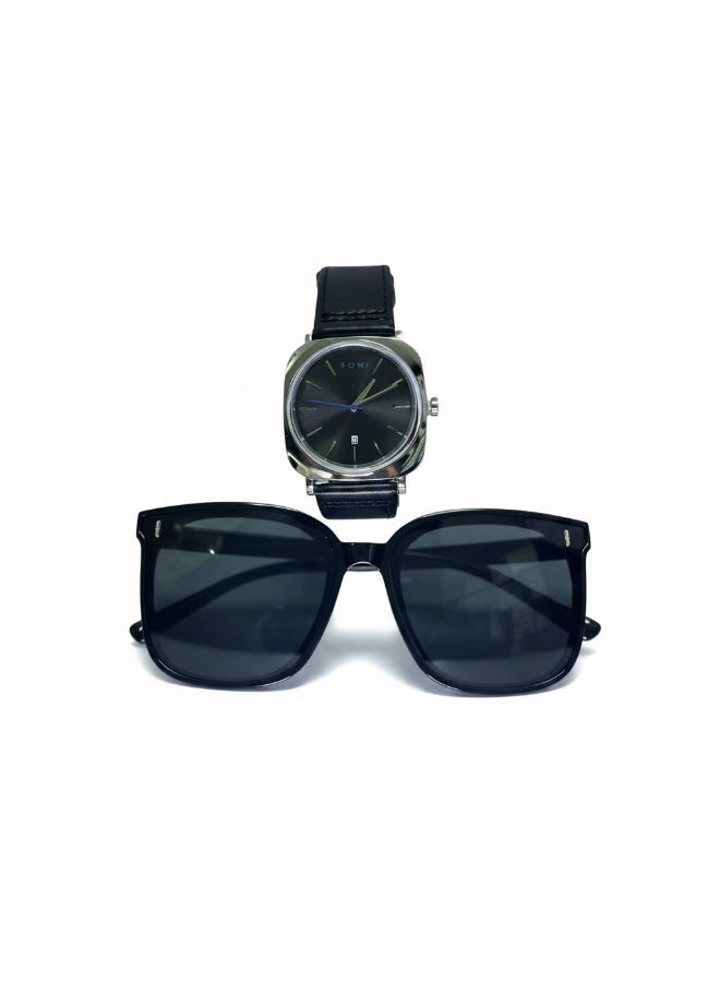 TOMI Urban Edge T085 Men’s Watch Gift Set with Sunglasses – Quartz Wrist Watch, Black Leather Strap, Minimalist Luxury Combo for Men - Image 3
