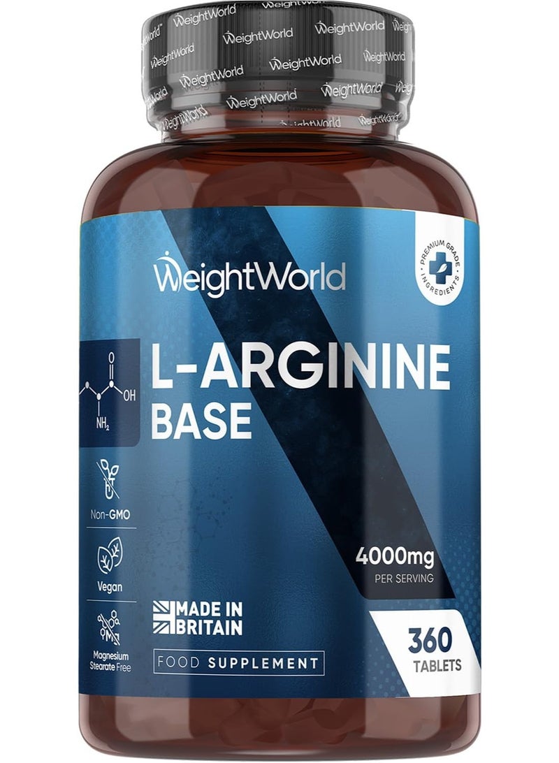 WeightWorld L Arginine Supplement 4000mg - 360 Tablets - 3 Months Supply - Role in Nitric Oxide Production - Vegan-Friendly & Gluten-Free Amino Acid Supplement - No Unnecessary Ingredients - Made in the UK - Image 1