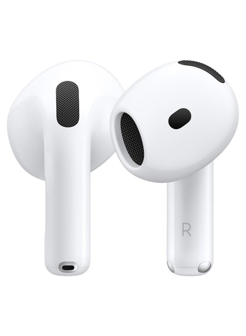 ابل  سماعات أذن لاسلكية AirPods 4، سماعات رأس بلوتوث، صوت مكاني مخصص، مقاومة للعرق والماء، علبة شحن USB-C، شريحة H2، عمر بطارية يصل إلى 30 ساعة، إعداد سهل لهاتف iPhone باللون الأبيض - Image 1