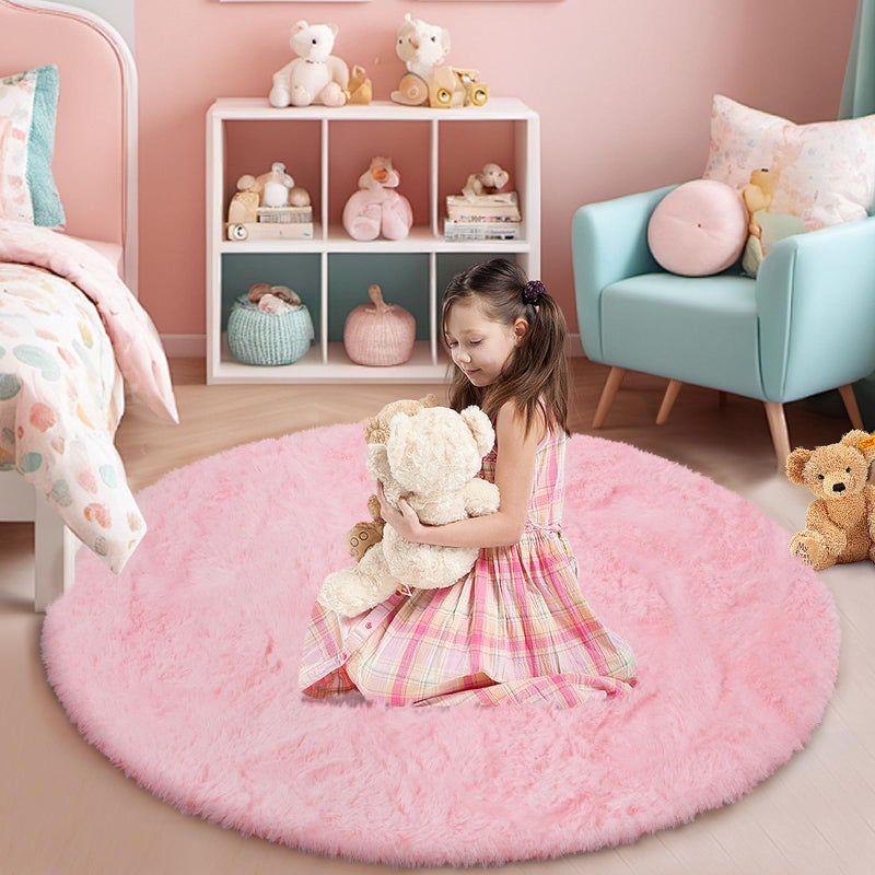 yulidayang Pink Fluffy Round Area Rugs for Bedroom3X3Shag Circle Area Rugs for Girls RoomNon Slip Fuzzy Plush Rug for Kids Room Living Room and Dorm Home Decor Rug
