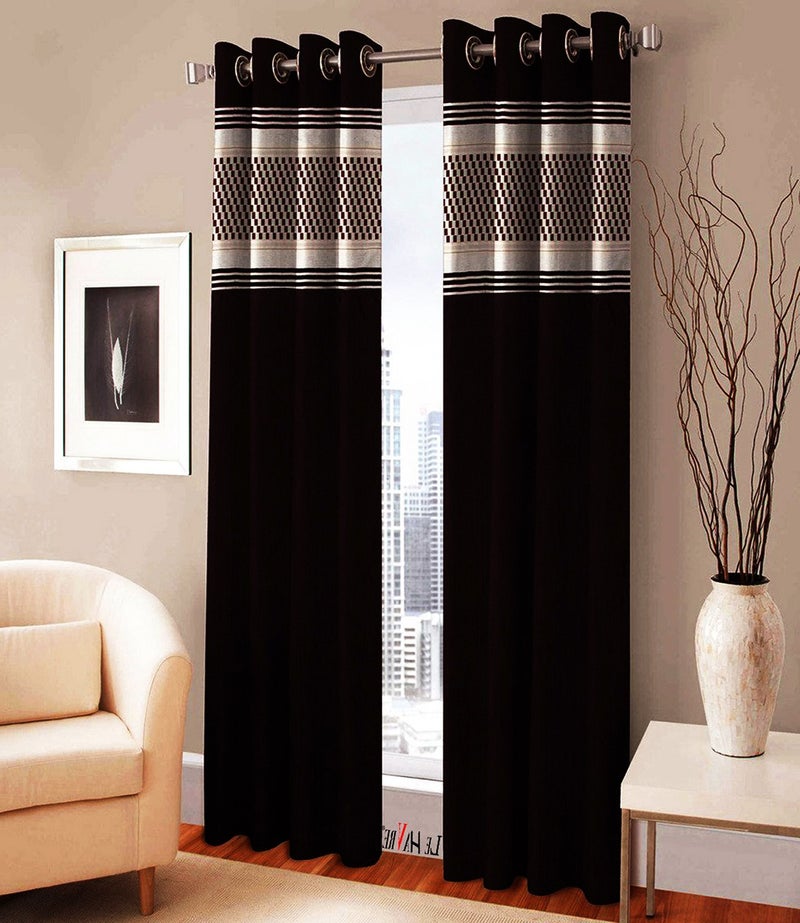 Milan Italian Volanco Reduce Sun Light Technology with Velvet Touch Abstract Curtain Set of 2, LongDoor- 4ft x 8ft Z-Black - Image 2