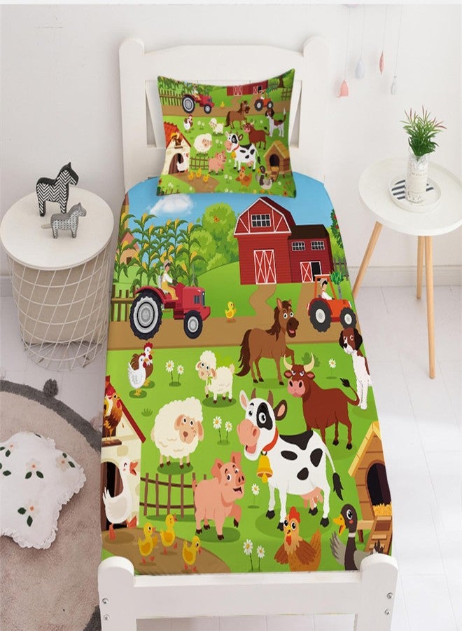 Yasida Farm Animal Cow Twin Size Fitted Sheets for Twin Sheets Set Girls and Boys Bedding Sets Harvest Sheets Goats Chickens Farm Animals Bedding Sheet Soft Microfiber(1*Sheet+1*Pillowcase) - Image 1