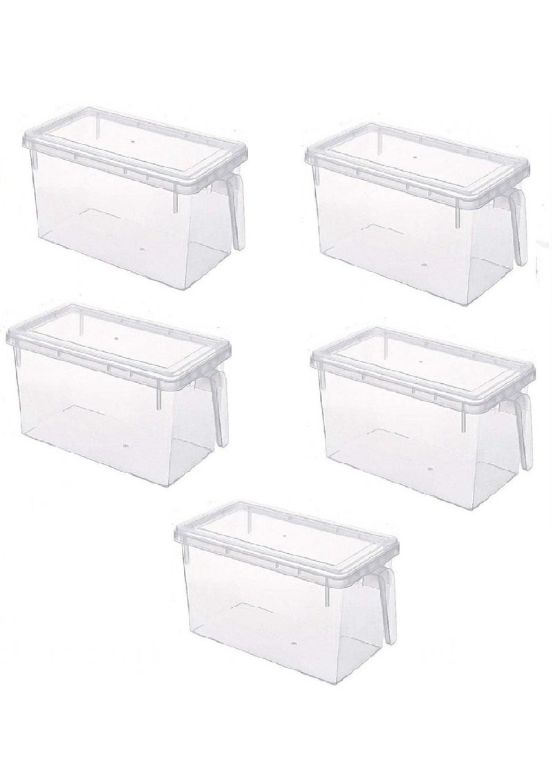AIWANTO 5-Piece Fridge Plastic Food Storage Containers With Lids And Handle Plastic Kitchen Refrigerator Fridge Stackable Desk Cabinet Food Fruit Eggs Vegetables Drawer Storage Organizer Box Containers Clear 31x15x16cm  - Image 1
