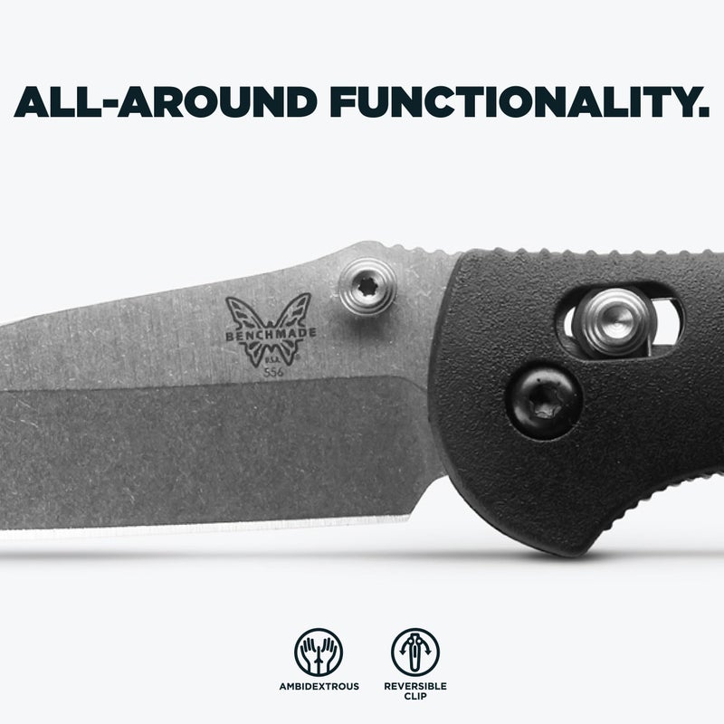 Benchmade بينش ميد - سكين ميني جريبتليان الخارجية EDC، شفرة نقطة إسقاط مع مقبض جريفيوري الأسود (556-S30V) - Image 3