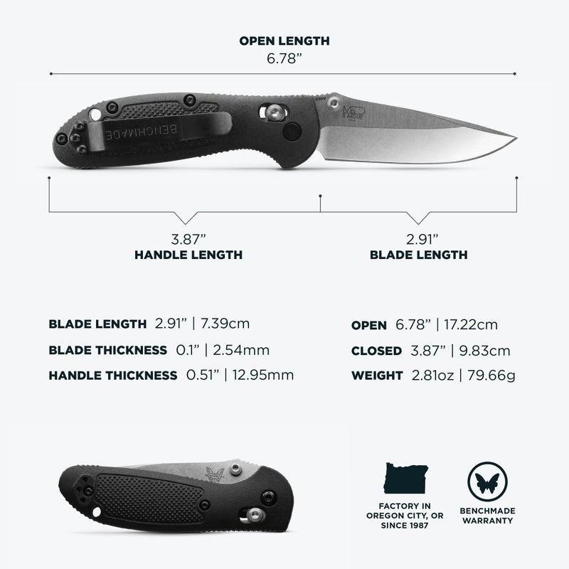 Benchmade بينش ميد - سكين ميني جريبتليان الخارجية EDC، شفرة نقطة إسقاط مع مقبض جريفيوري الأسود (556-S30V) - Image 5