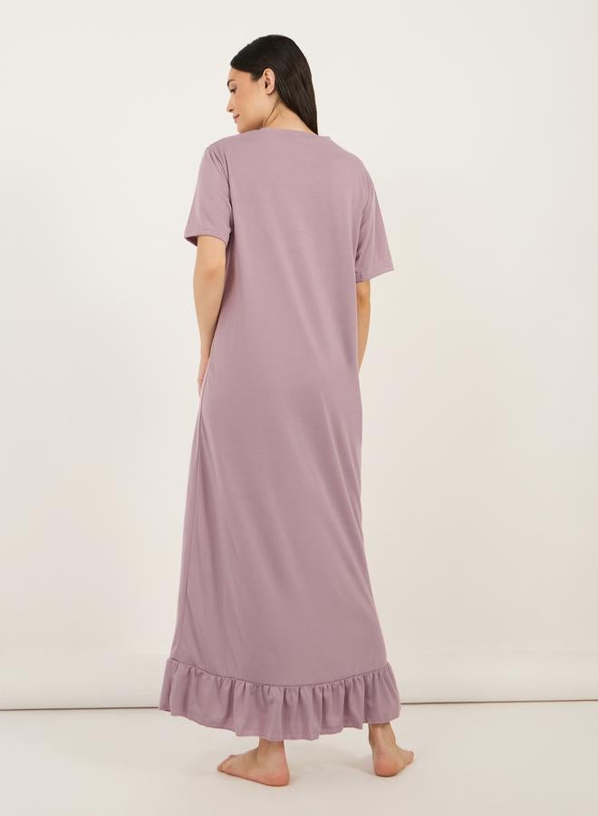 Styli Slogan Print Ruffle Hem Sleep T-Shirt Dress - Image 4