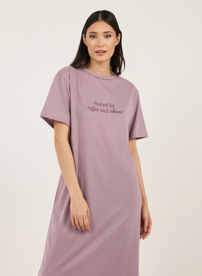 Styli Slogan Print Ruffle Hem Sleep T-Shirt Dress - Image 2