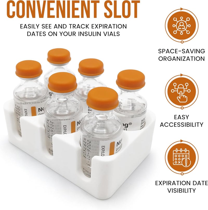 InsulGrid Insulin Vial Holder and Organizer for Refrigerator Storage Diabetic Care and Space Saving Holds 6 Standard 10 mL Vials for Insulin Like Novolog or Humalog 23mm 09in Diameter - Image 4