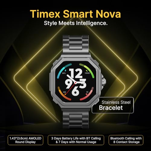 TIMEX Smart Nova 1.43"(3.6cm) AMOLED Display with Functional Crown, Stainless Steel Bracelet and BT Calling Smartwatch for Unisex - TWTXW1004T - Image 3