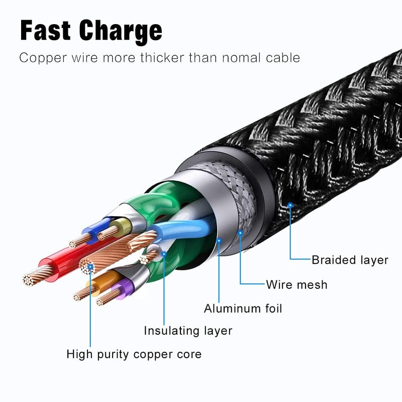 APFEN iPhone Cable 5 Pack(3/3/6/6/10FT) MFI Certified Cable Lightning Fast Charger Nylon Braided Data Cord 90 Degree Elbow for Game Video Compatible with iPhone 12 11 Pro Max XR XS Max iPod (Black) - Image 5