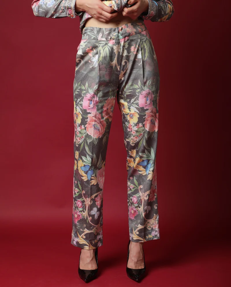 Rareism Women's Wide Leg Floral Trousers