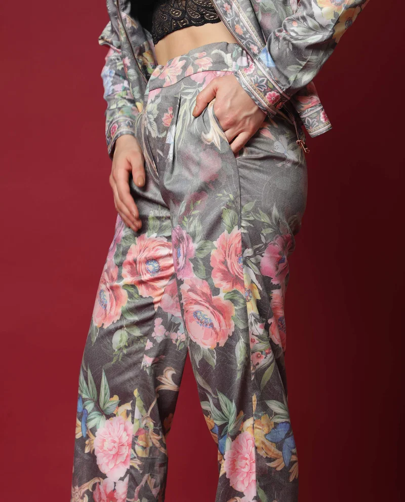 Rareism Women's Wide Leg Floral Trousers