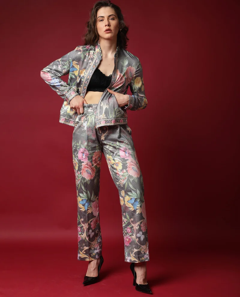 Rareism Women's Wide Leg Floral Trousers