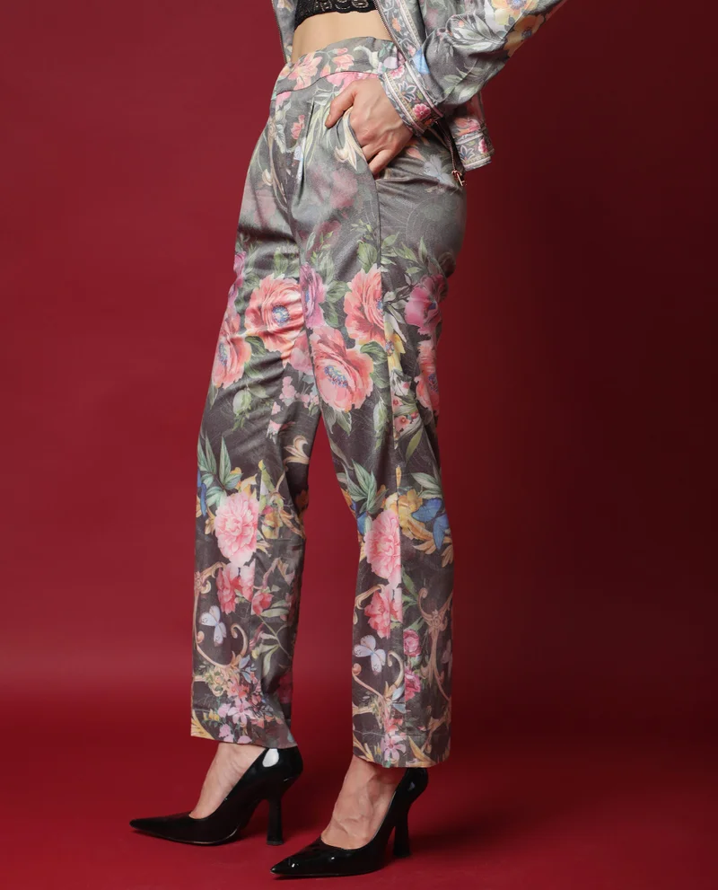 Rareism Women's Wide Leg Floral Trousers