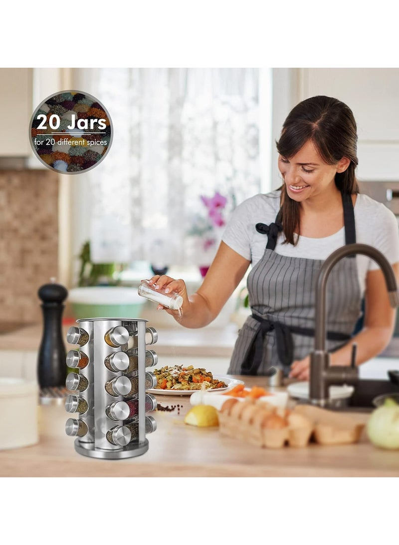 Oasisgalore Revolving Spice Rack Organizer with 20 Jars | Stainless Steel Spice Carousel with Labels | for Kitchen Countertop & Cabinet Storage (Silver) - Image 3