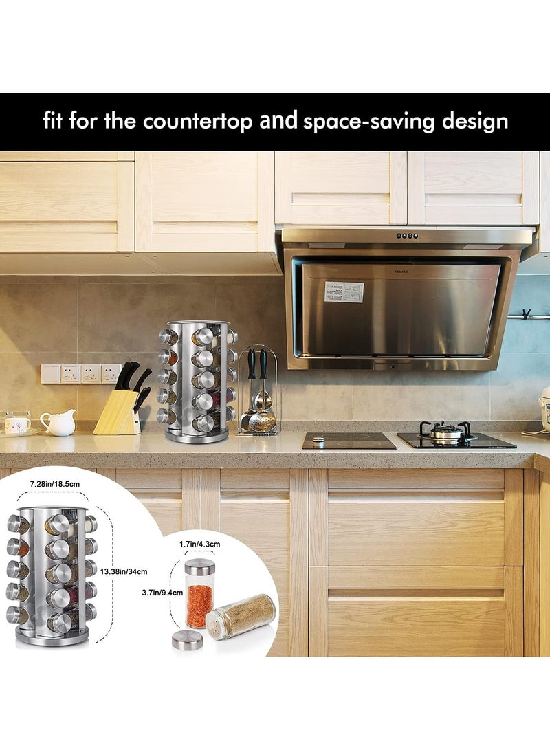 Oasisgalore Revolving Spice Rack Organizer with 20 Jars | Stainless Steel Spice Carousel with Labels | for Kitchen Countertop & Cabinet Storage (Silver) - Image 4