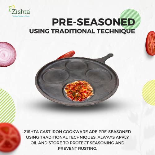Zishta Cast Iron Mini Uttapam Pan -4 Cavities | Pre-Seasoned | Single Handle| Perfect for Dosa, Uthappam, Pancake | Naturally Non Stick - Image 4