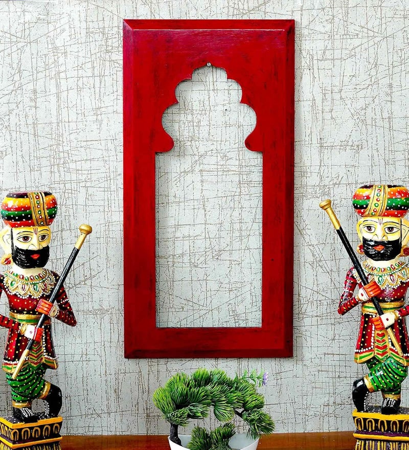 CRAFT TREE MDF Wall Hanging Carving Jharokha Frame in Red Colour - Image 1