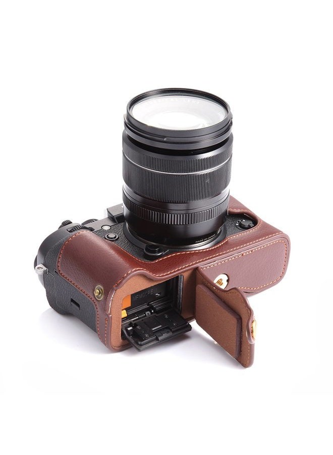 BolinUS Fuji X-T2 Case BolinUS Handmade Genuine Real Leather FullBody Camera Case Bag Cover for Fujifilm X-T2 Fuji XT2 X-T3 XT3 18-55mm Lens Bottom Opening Version Neck Strap Mini Storage Bag - Brown - Image 3