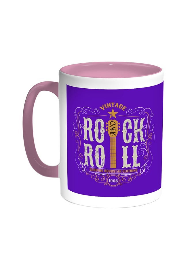 RYN Rock And Roll Printed Coffee Mug Pink/White 11ounce