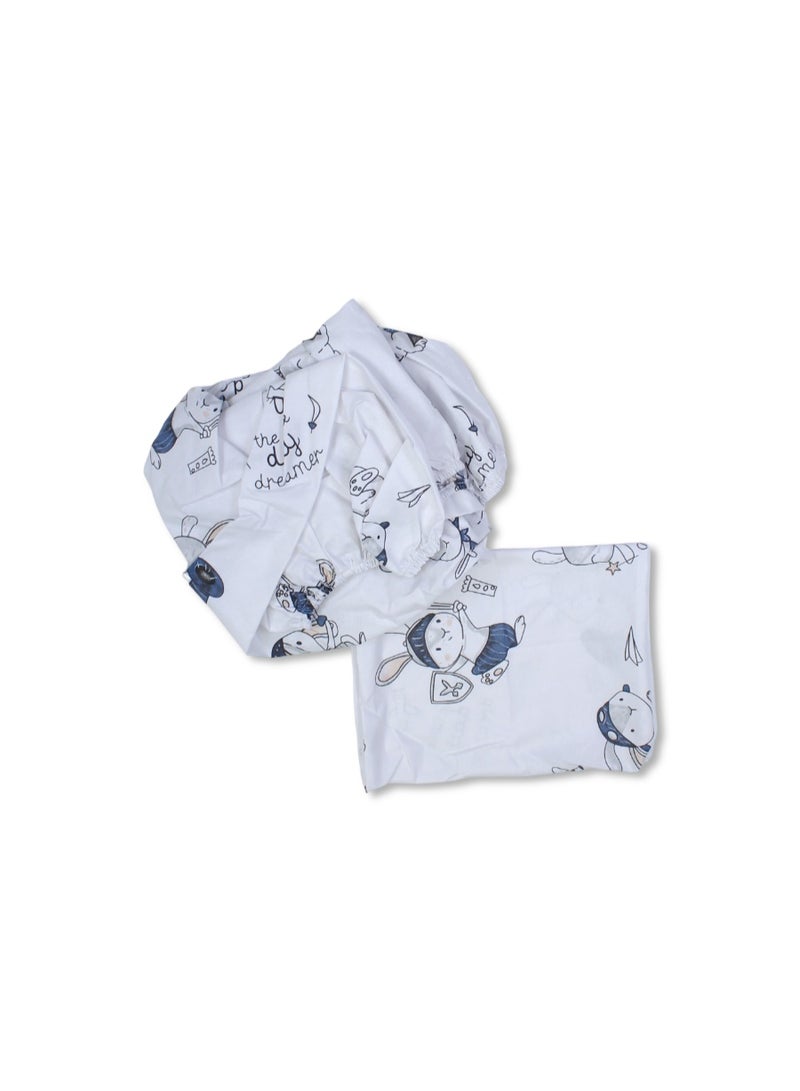 Cotton Bed Sheets – White with Bunny Print - Image 2
