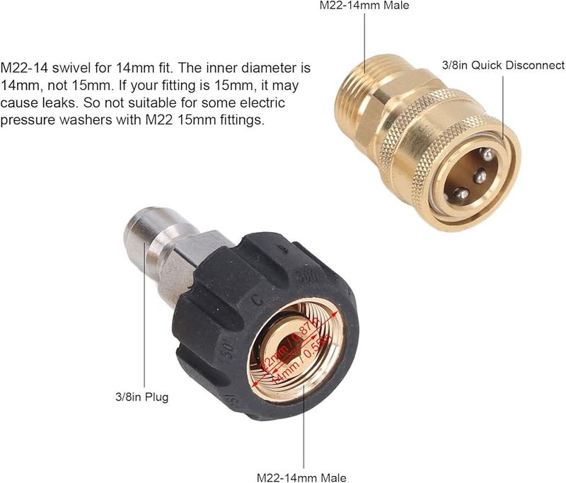 8 قطع من مجموعة محولات غسالة الضغط النحاسية ABS مع محور دوار M22 14 وقابس 3 8 بوصة لخرطوم الحديقة - Image 4