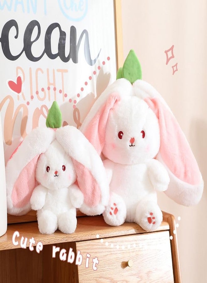 WHITESTARALL Soft Squishy Carrot Strawberry Turned Into Big Ear Rabbit with Zipper Plushie Reversible Floppy Pillow (Small 30cm Pink) - Image 4