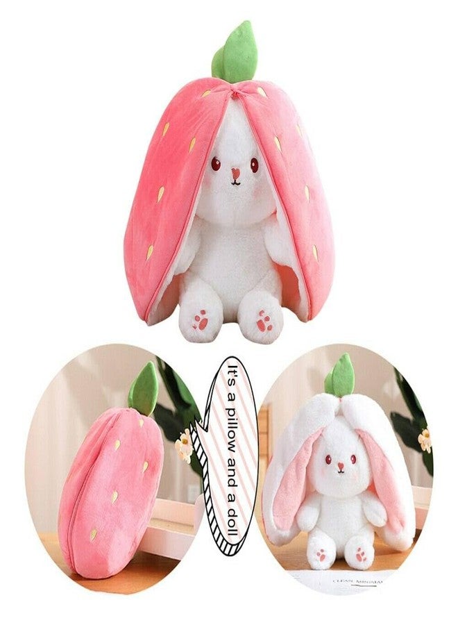 WHITESTARALL Soft Squishy Carrot Strawberry Turned Into Big Ear Rabbit with Zipper Plushie Reversible Floppy Pillow (Small 30cm Pink) - Image 3