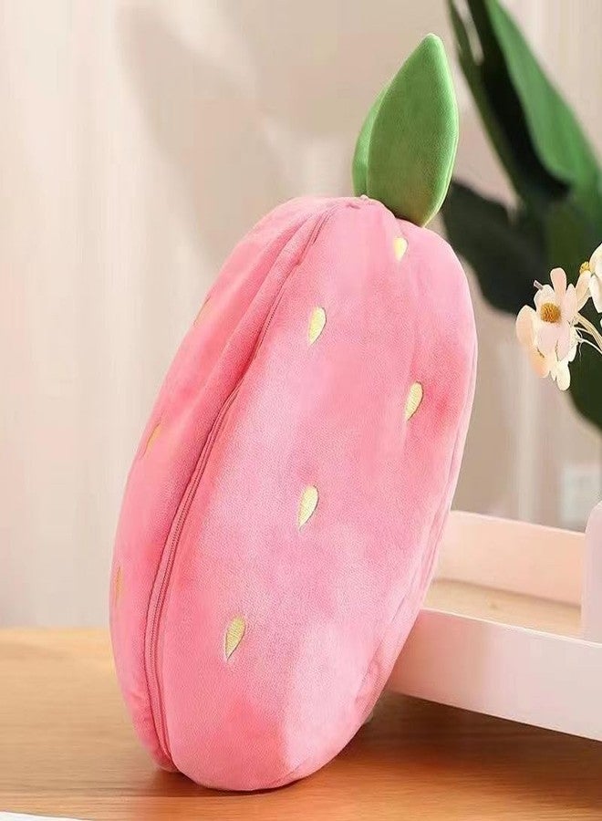 WHITESTARALL Soft Squishy Carrot Strawberry Turned Into Big Ear Rabbit with Zipper Plushie Reversible Floppy Pillow (Small 30cm Pink) - Image 2