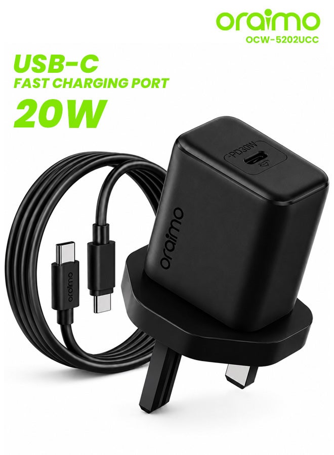 أورايمو شاحن حائط بورت USB-C 20W مع كابل - - Image 1